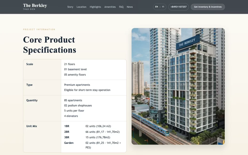 Website The Berkley Thảo Điền - Thông tin dự án