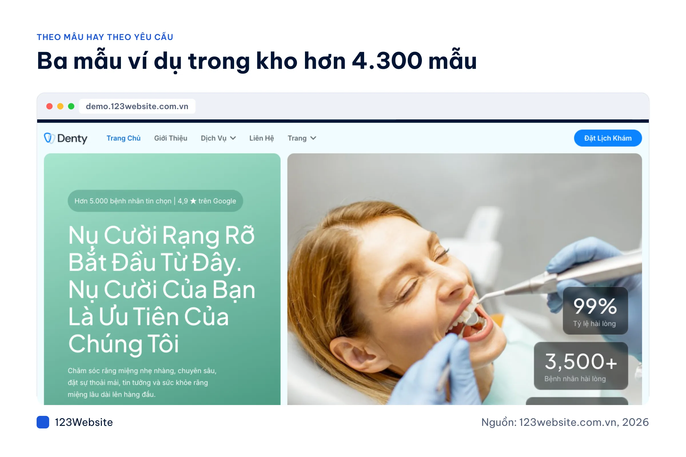 Ba mẫu website theo ngành Denty, Finexa và GizmoStore trong kho 123Website