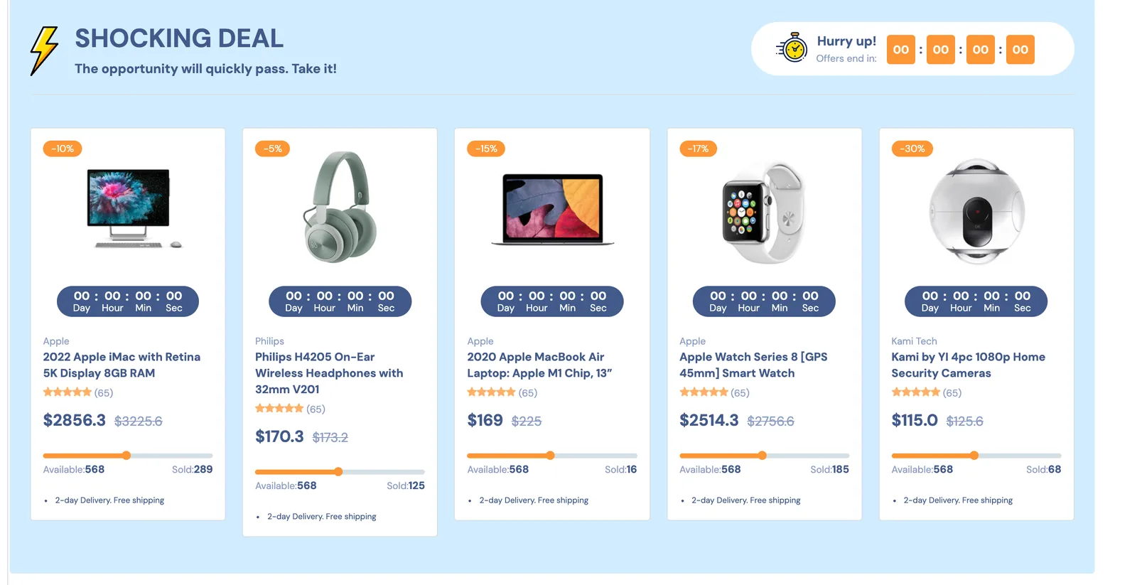 Khối khuyến mãi đếm ngược giờ trên mẫu website điện máy Ecom