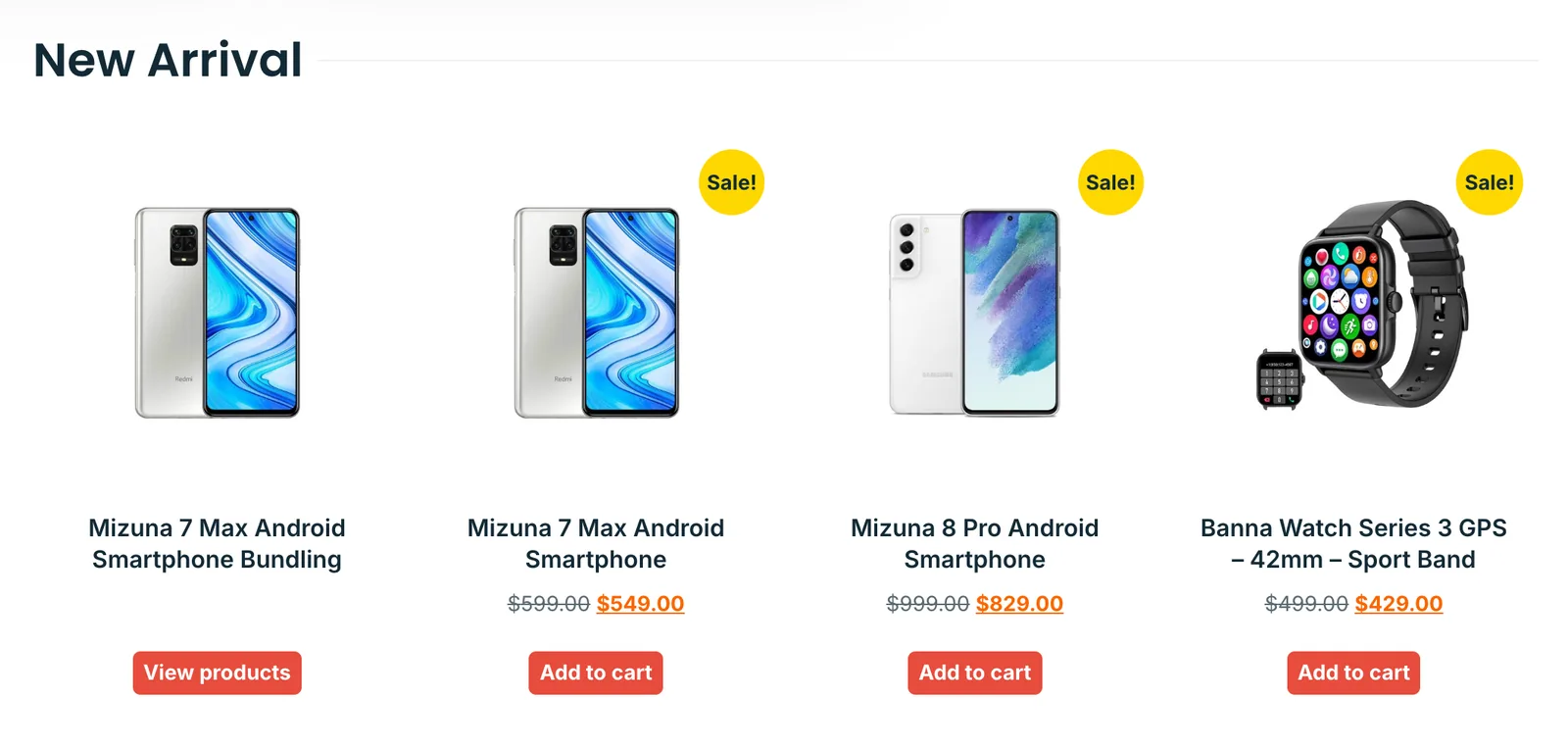 Lưới sản phẩm ảnh nền trắng trên mẫu website điện máy Electrodeals