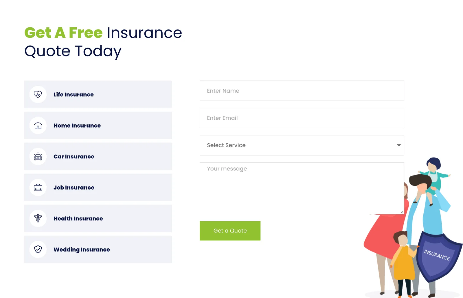Form nhận tư vấn bảo hiểm kèm danh sách loại bảo hiểm trên mẫu Insolan