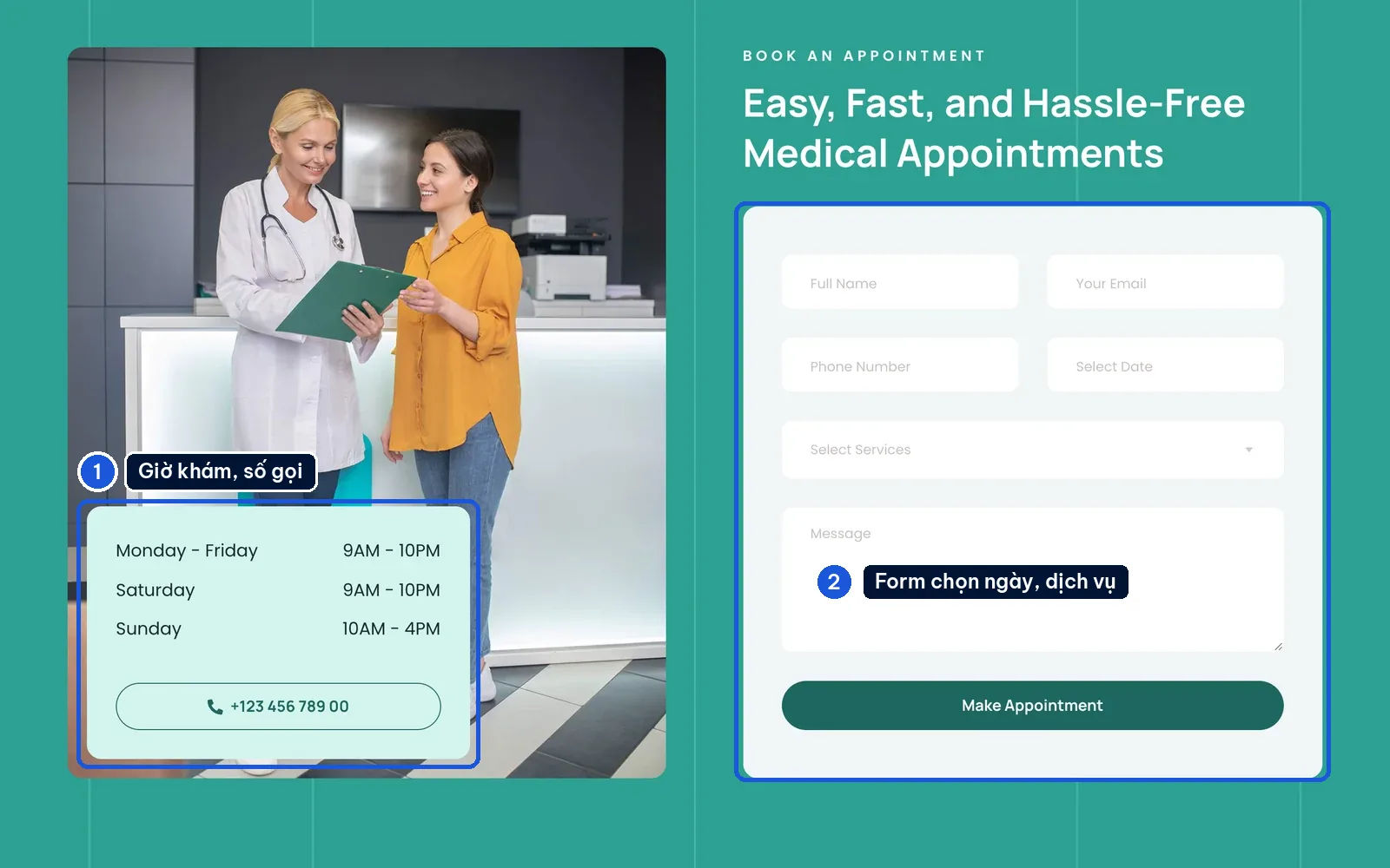 Form đặt lịch khám bệnh viện trên mẫu Romedic