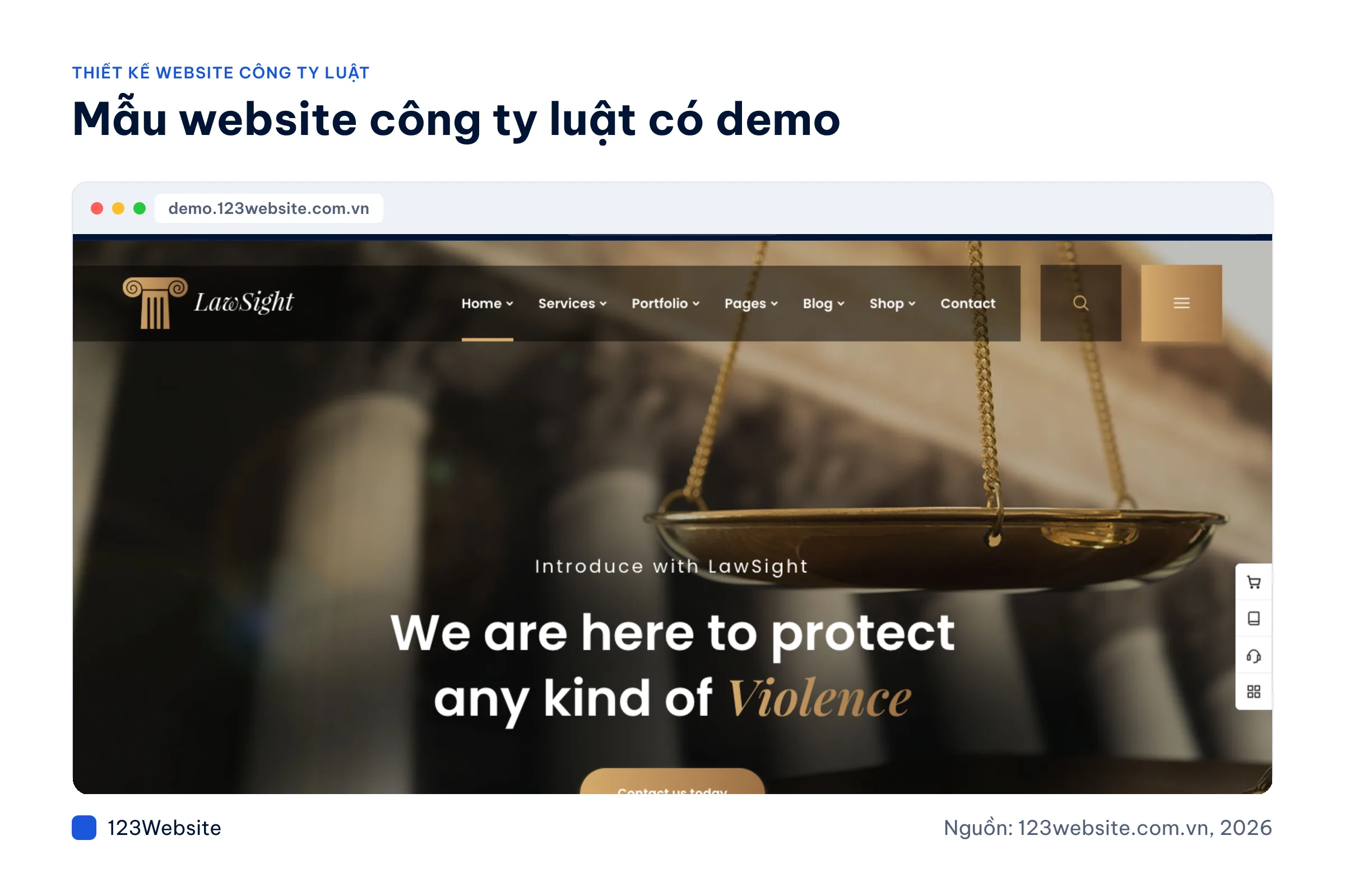 Ảnh chụp các mẫu website công ty luật Libero, LawSight, Kinglaw, Attorna tại 123Website