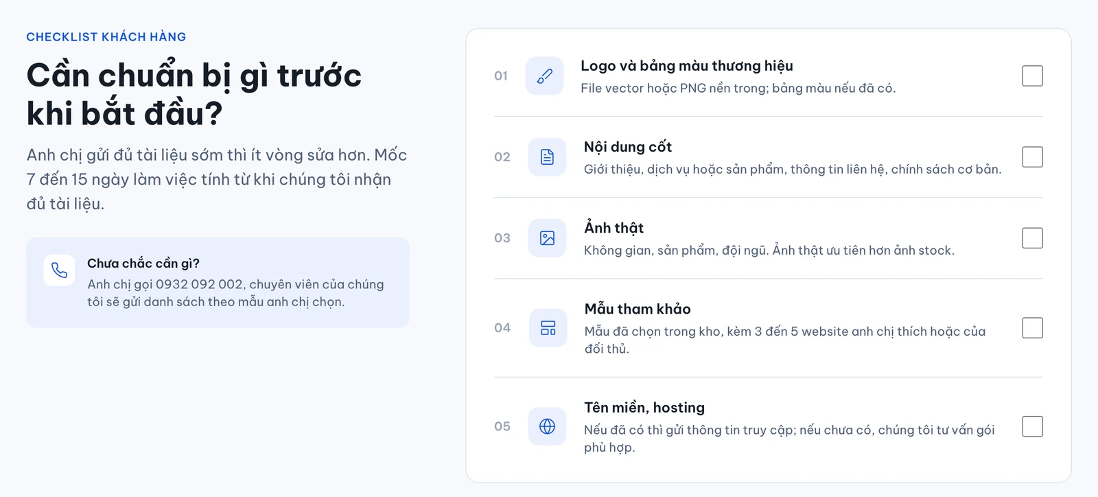 Danh sách tài liệu cần chuẩn bị trước khi làm website trên trang quy trình của 123Website