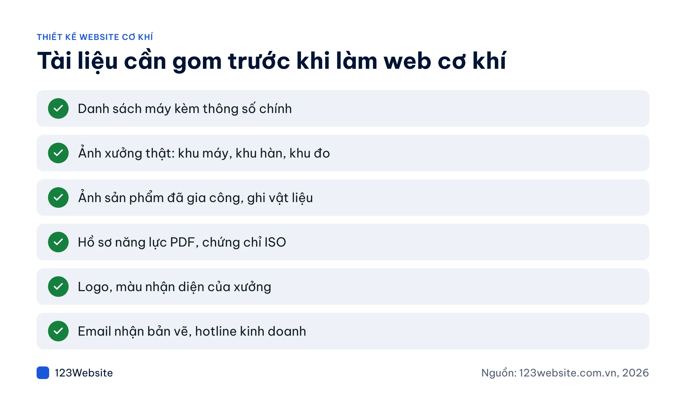 Checklist tài liệu cần chuẩn bị cho website cơ khí