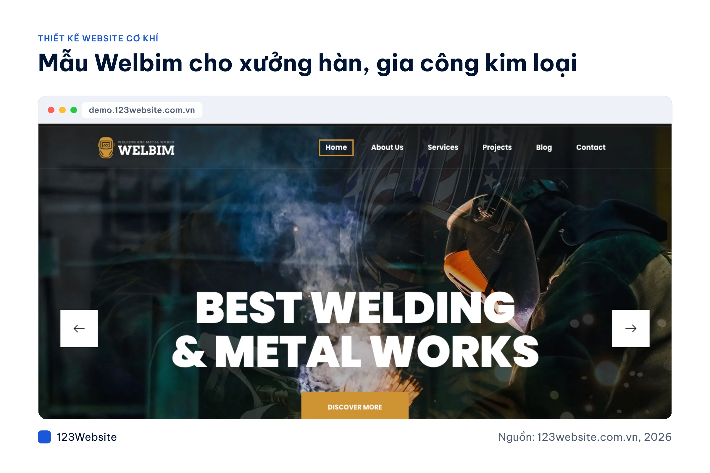 Ảnh chụp mẫu website cơ khí Welbim tại 123Website