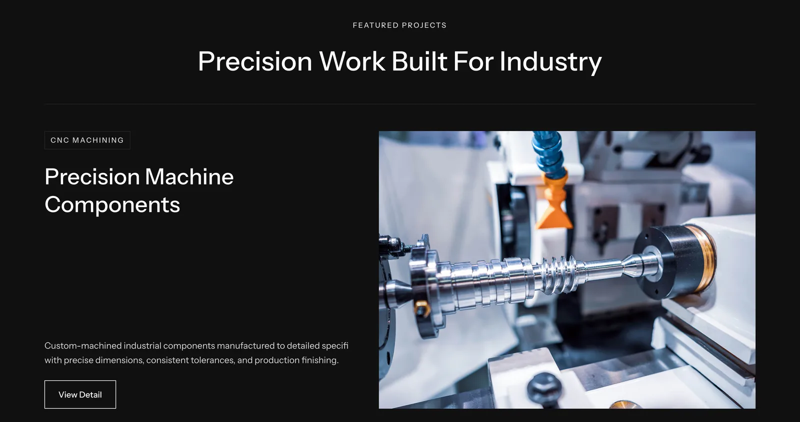 Khối dự án gia công CNC tiêu biểu trên mẫu website cơ khí Induvex