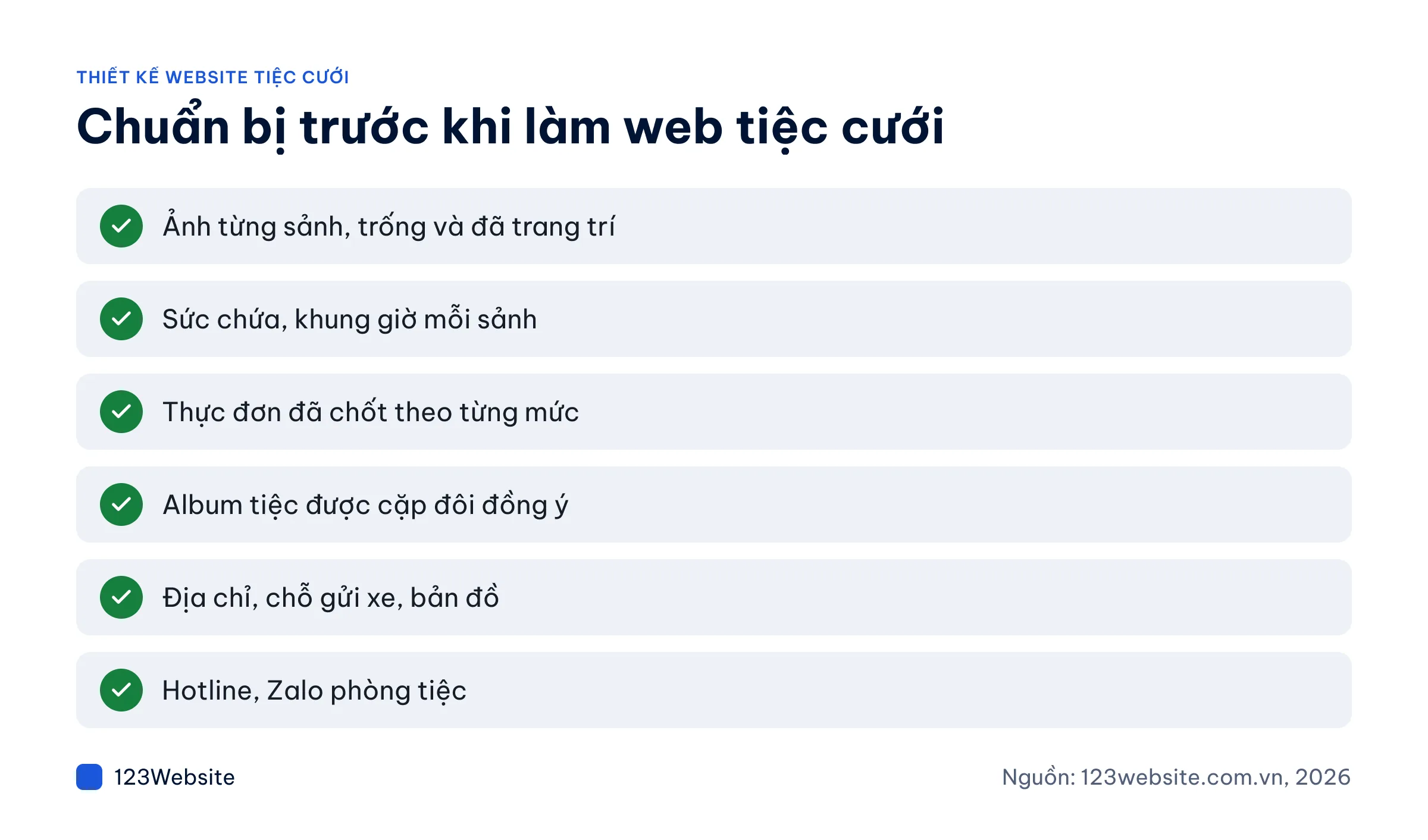 Checklist tài liệu cần chuẩn bị cho website tiệc cưới