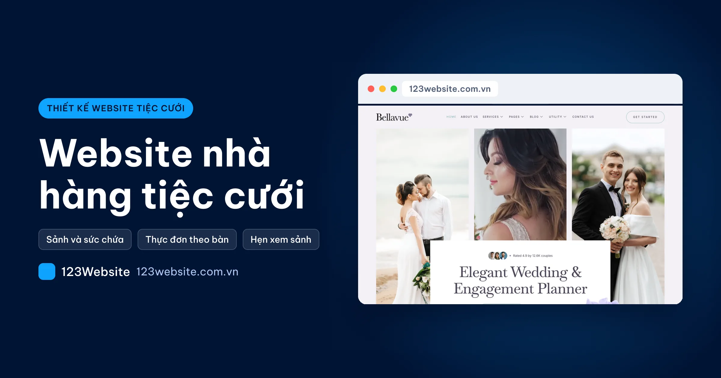 Thiết kế website tiệc cưới: sảnh, thực đơn, lịch trống