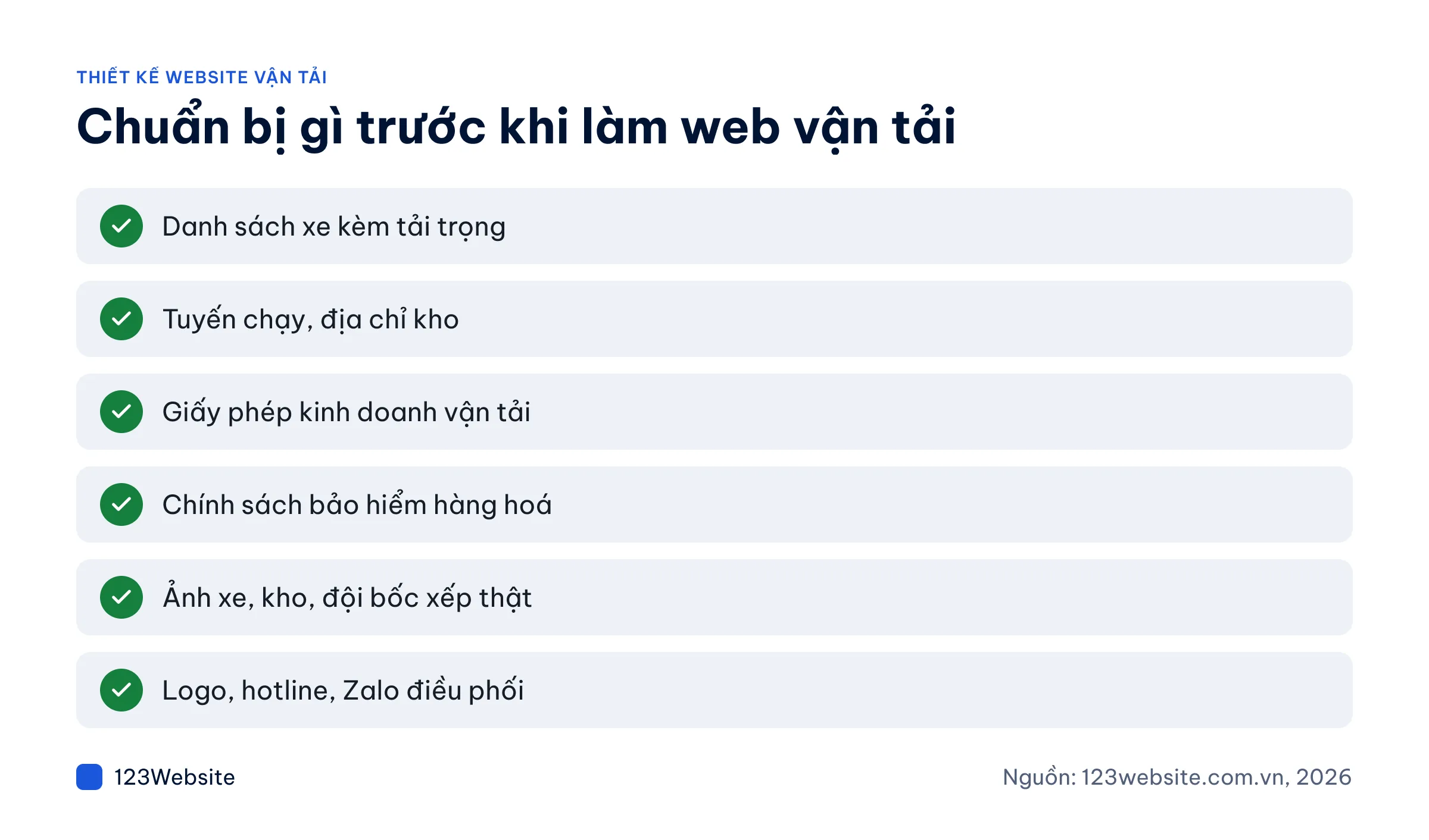 Checklist tài liệu cần chuẩn bị cho website vận tải
