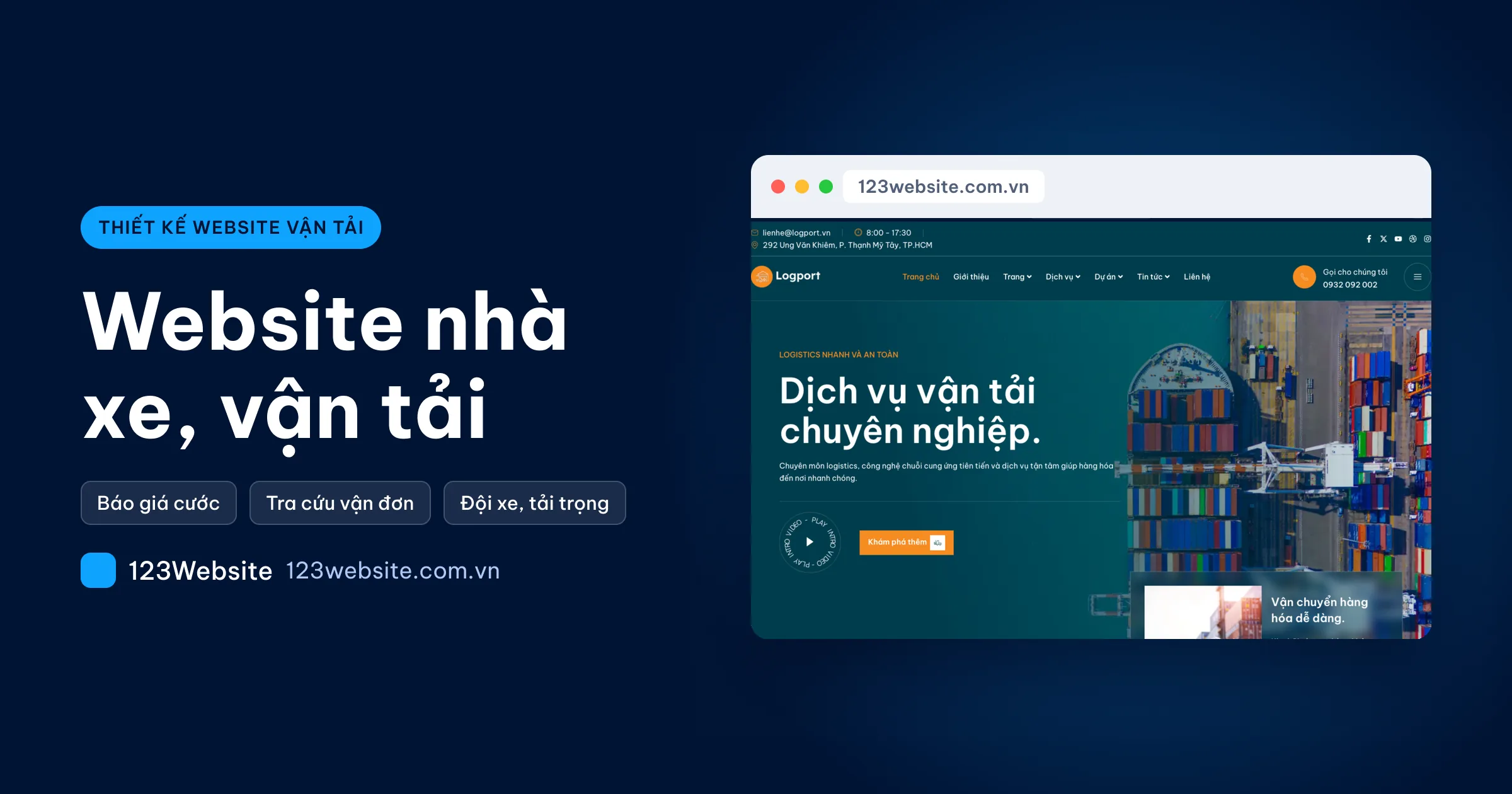 Thiết kế website vận tải: báo giá cước, tra cứu đơn, đội xe