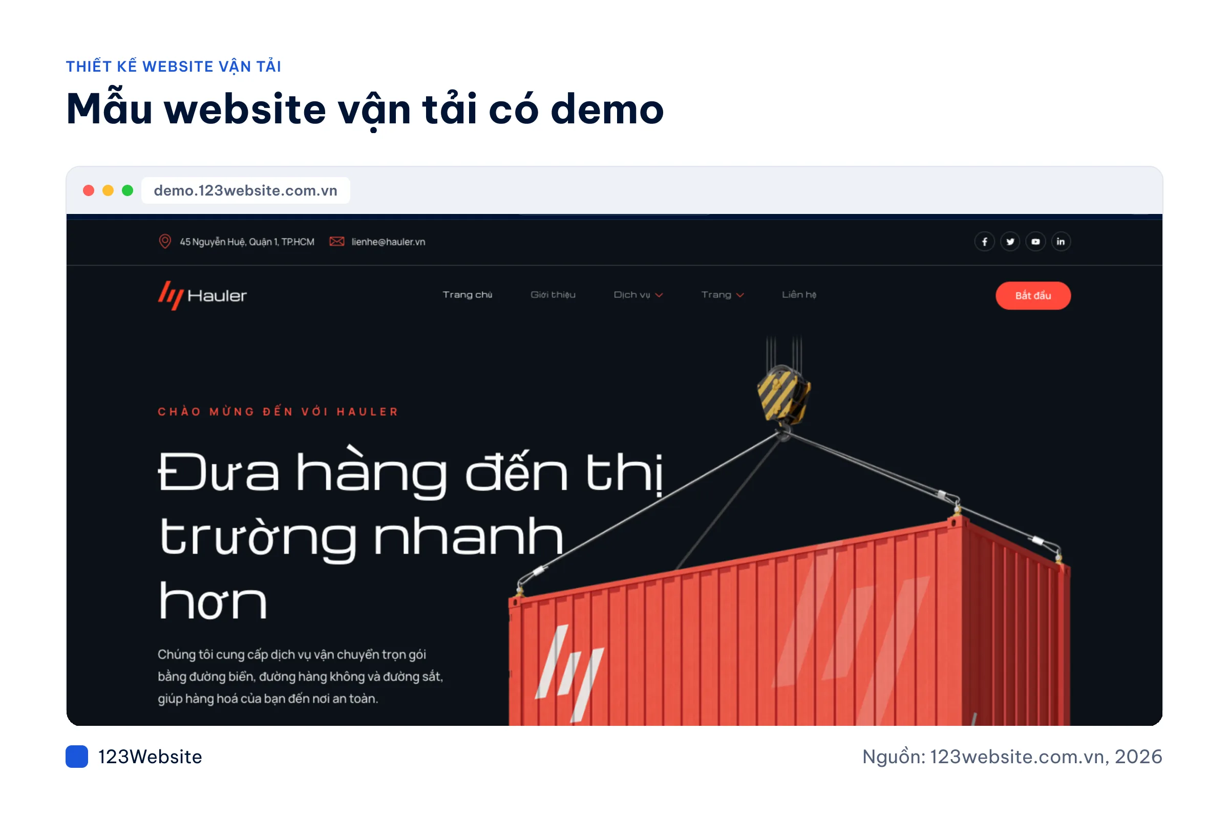 Ảnh chụp mẫu website vận tải Hauler tại 123Website