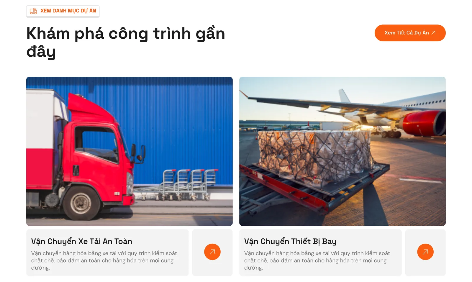 Khối dự án có thẻ xe tải đã chạy trên mẫu website vận tải Transly