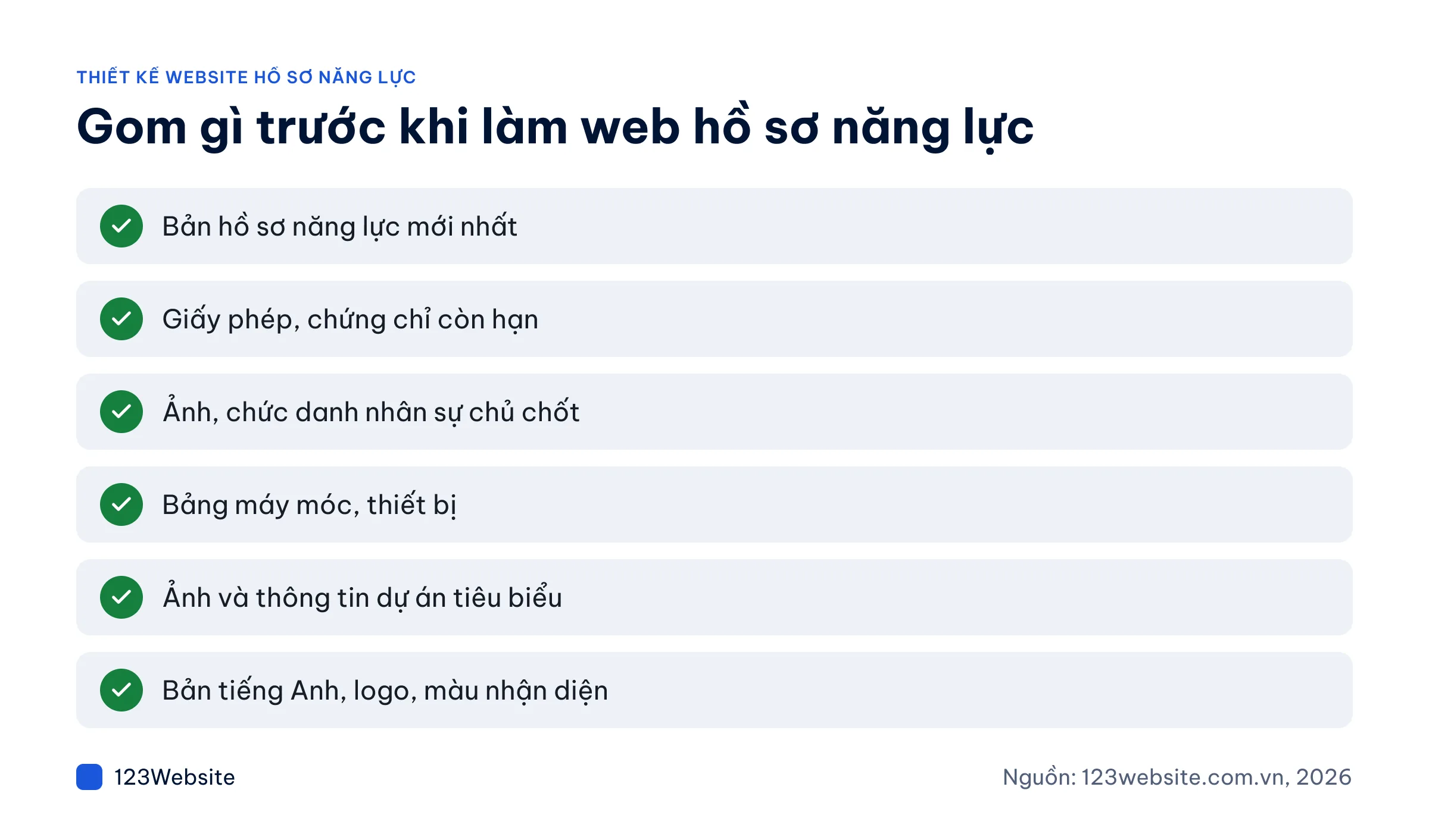Checklist tài liệu cần chuẩn bị cho website hồ sơ năng lực
