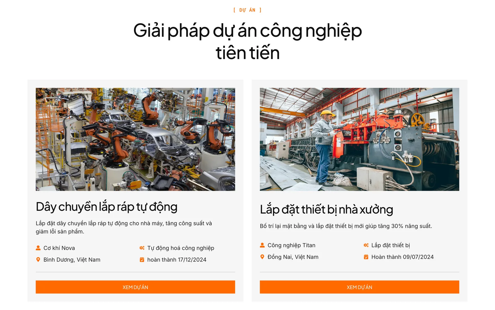 Thẻ dự án ghi khách hàng, địa điểm trong hồ sơ năng lực mẫu Manufex