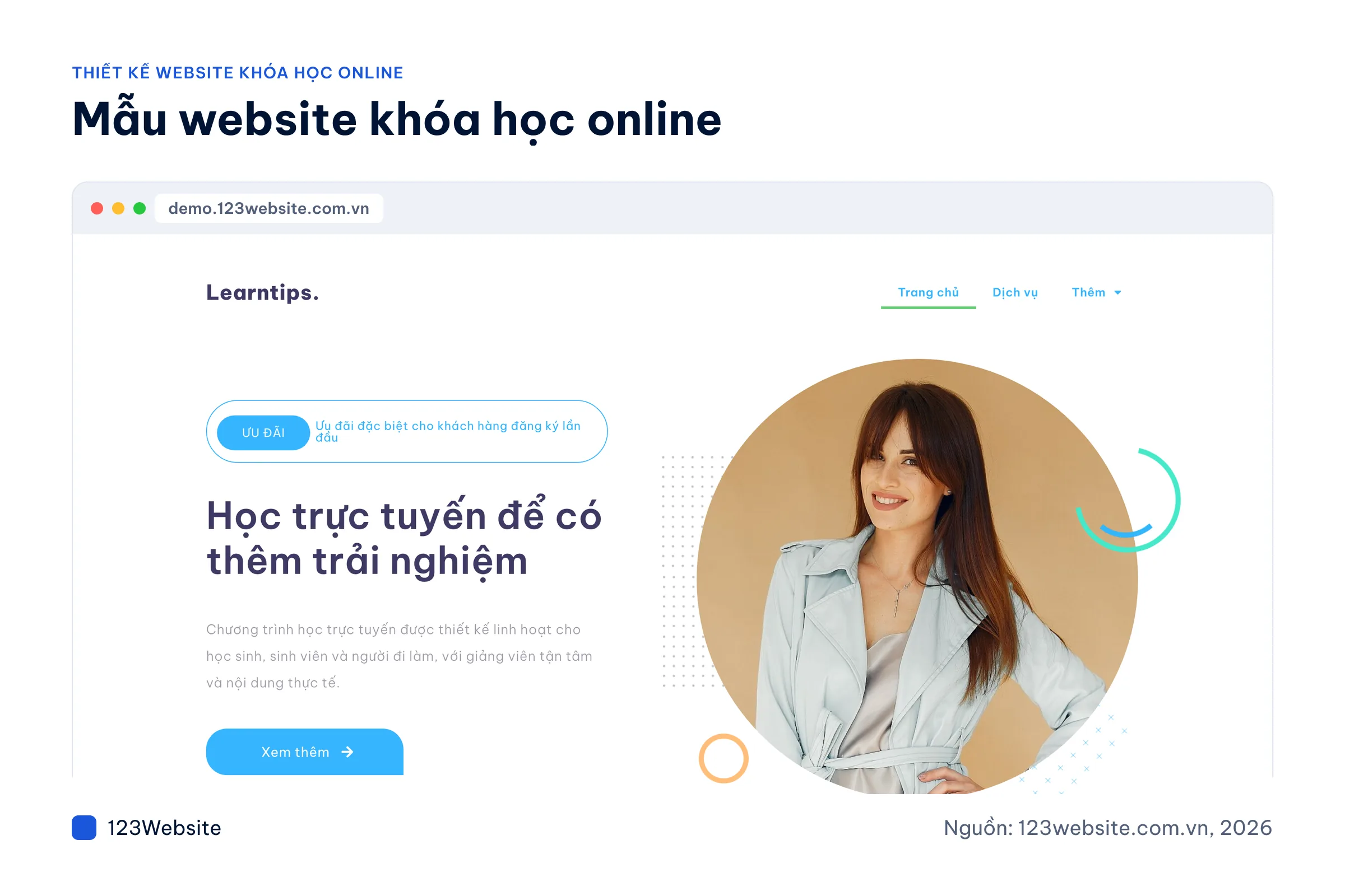Ảnh chụp mẫu website khóa học online Learnera tại 123Website