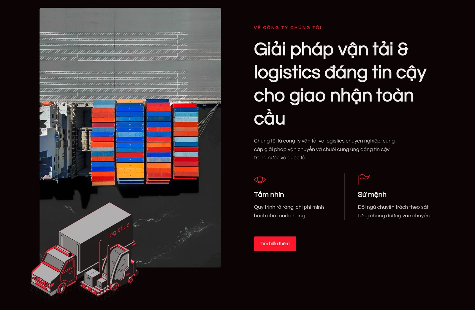 Khối giới thiệu năng lực trên mẫu website logistics Haulix
