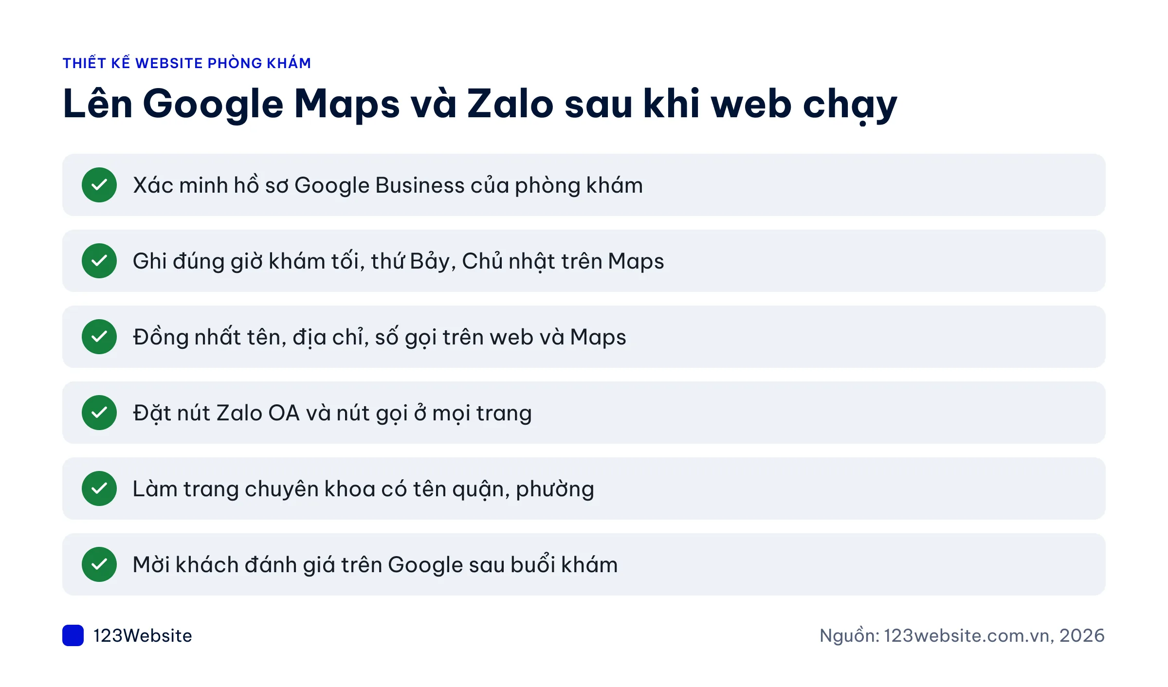 Checklist đưa phòng khám đa khoa lên Google Maps và Zalo sau khi web chạy