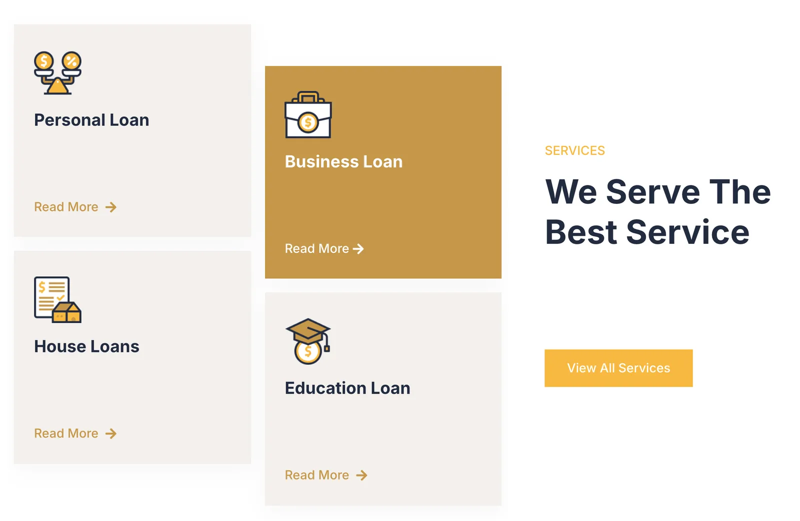 Các gói vay cá nhân, doanh nghiệp, mua nhà, học tập trên mẫu website cho vay Souta