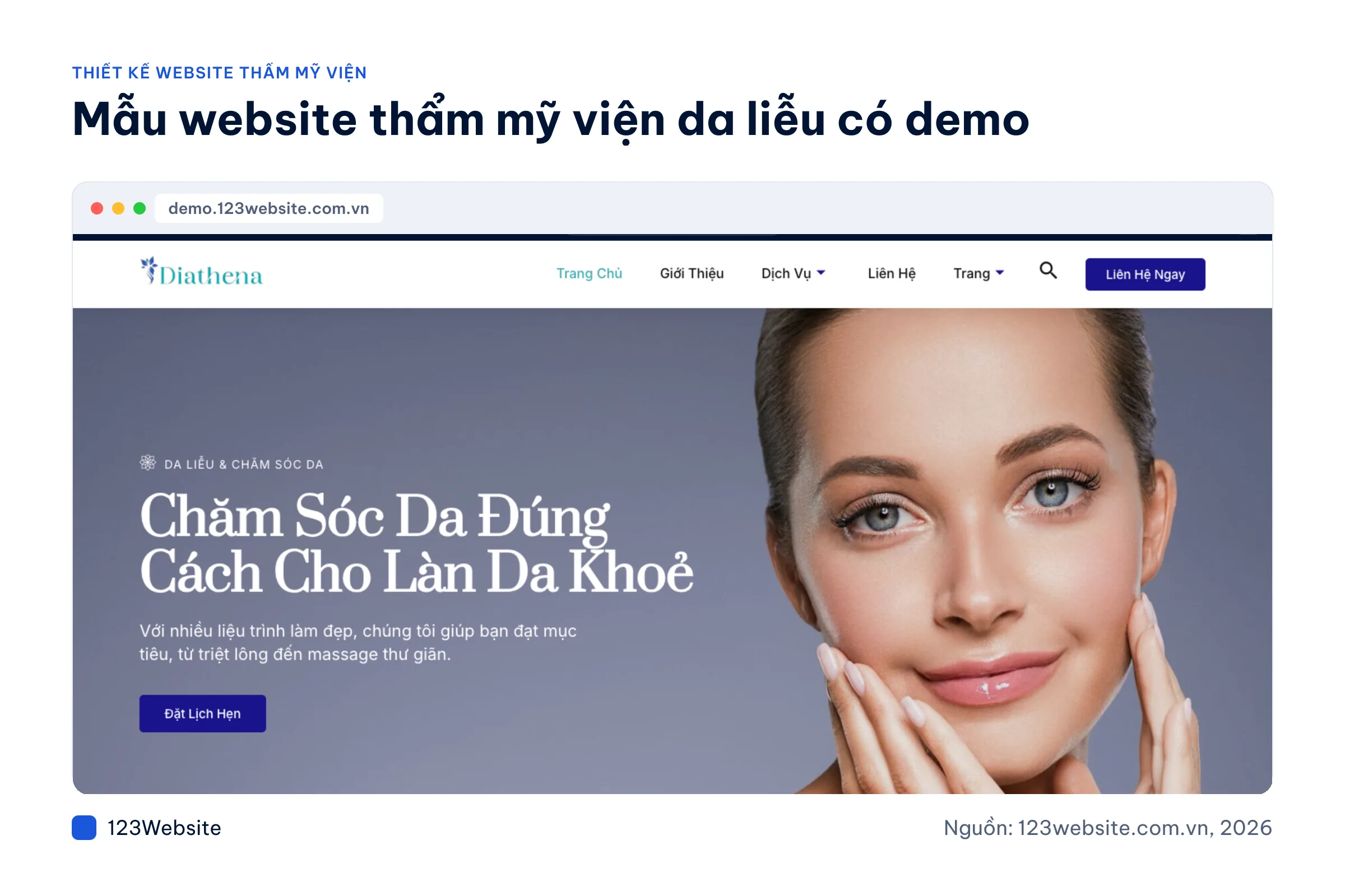Ảnh chụp mẫu website thẩm mỹ viện da liễu Nadya, Diathena, Clineora, Skinora, Dermify, Poreva