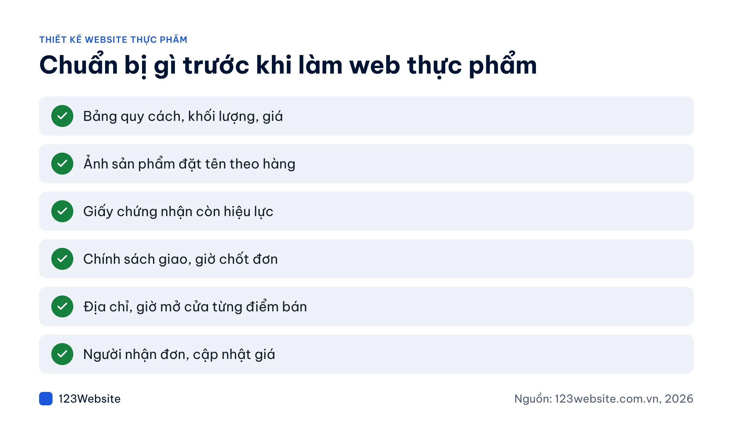 Checklist tài liệu cần chuẩn bị trước khi làm website thực phẩm