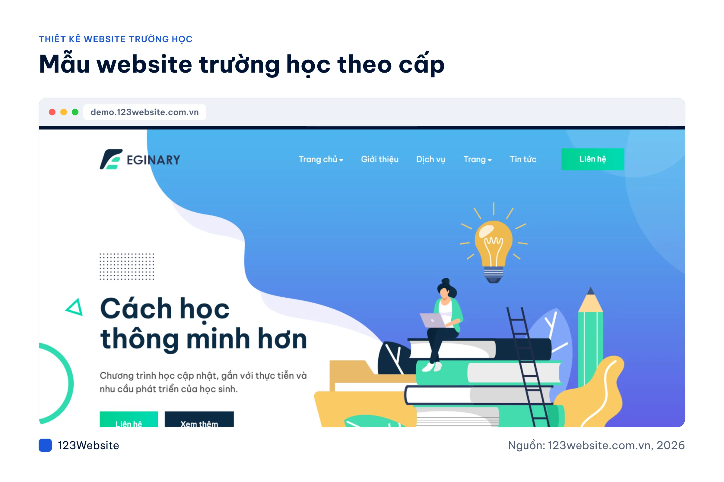 Ảnh chụp các mẫu website trường học Kidzonia, Poznan, Eginary, Educatico tại 123Website