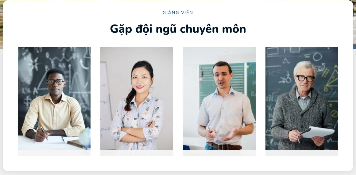 Khối đội ngũ giáo viên có ảnh chân dung trên mẫu website trường THPT Educatico