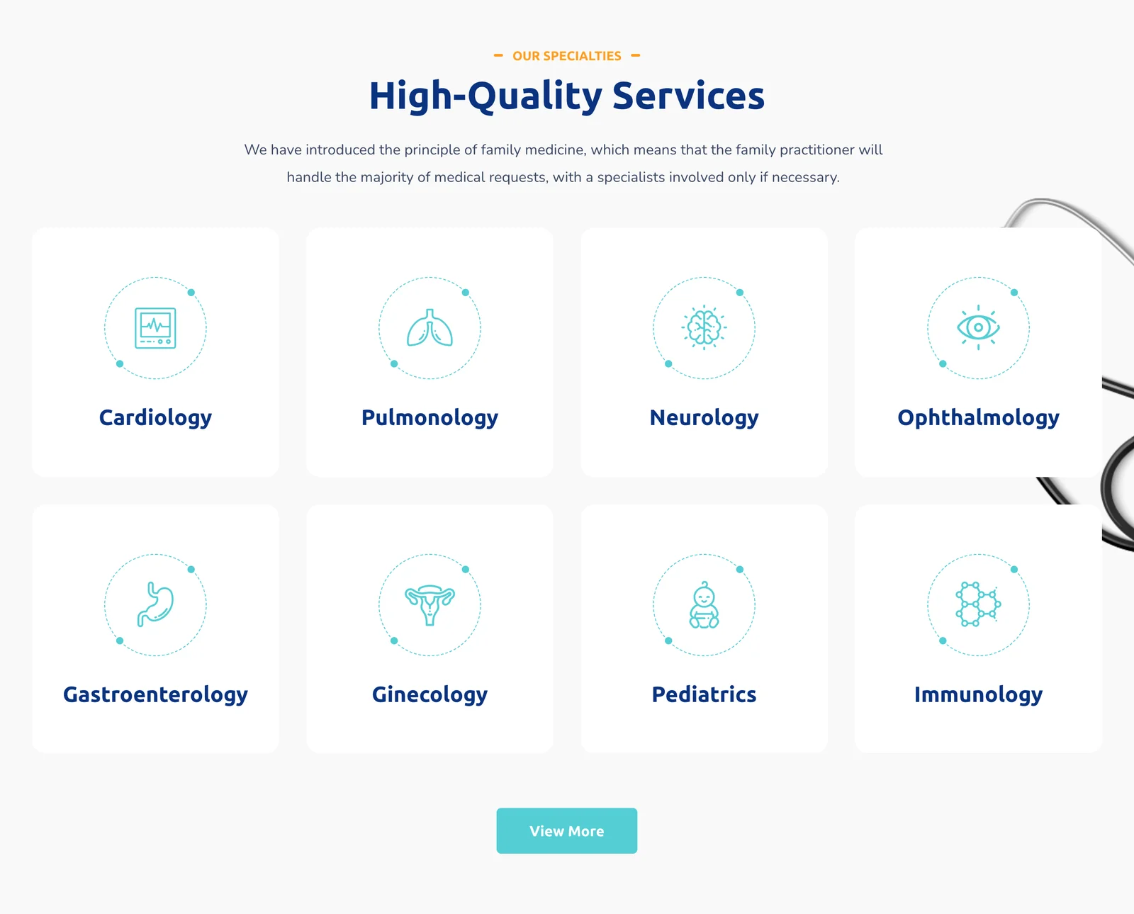 Lưới chuyên khoa trên mẫu website y tế, mỗi chuyên khoa một trang dịch vụ
