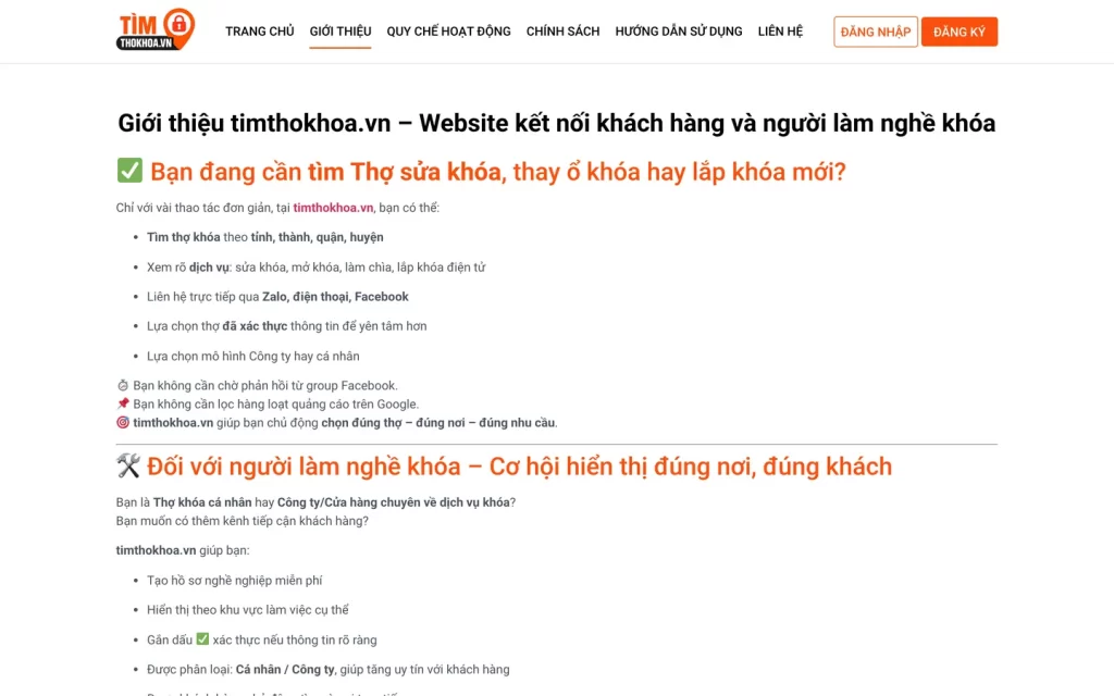 Website Tìm Thợ Khóa - Giới thiệu