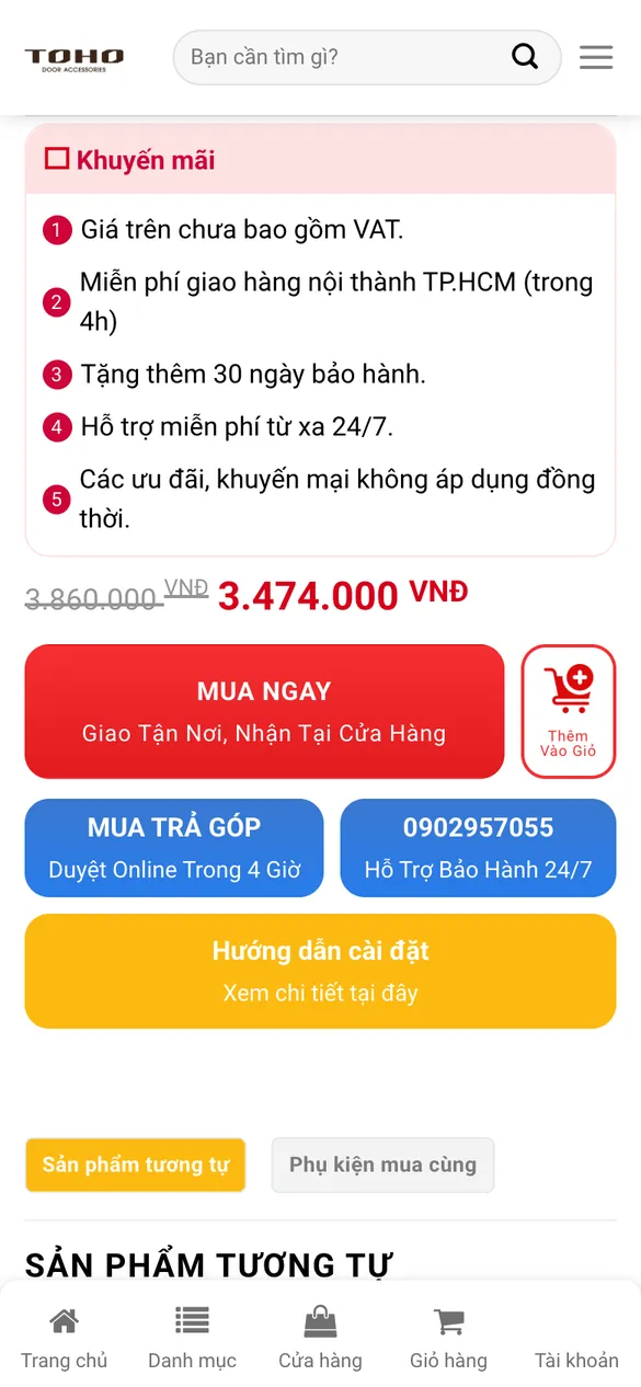 Website TOHO Việt Nam - Mua hàng trên điện thoại