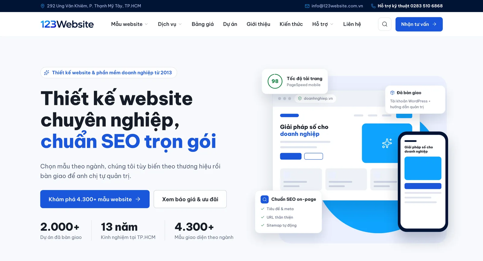 Homepage of a business website