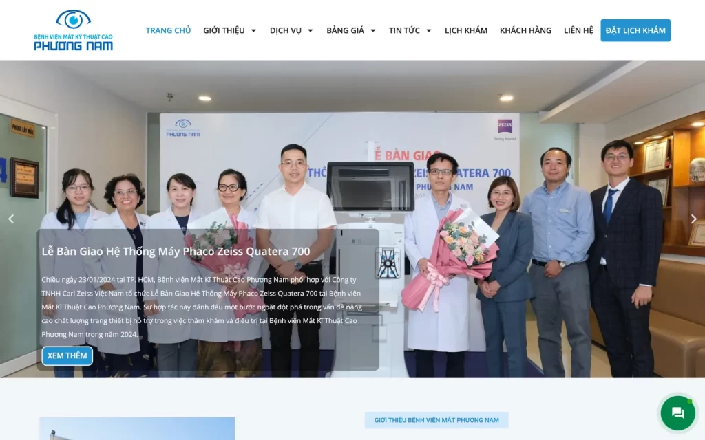 Website Bệnh viện Mắt Phương Nam - Trang chủ