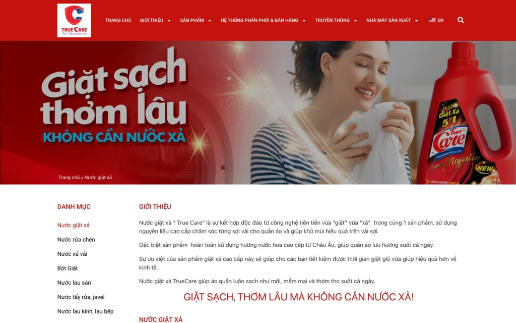 True Care Vietnam website – 2-in-1 laundry detergent category