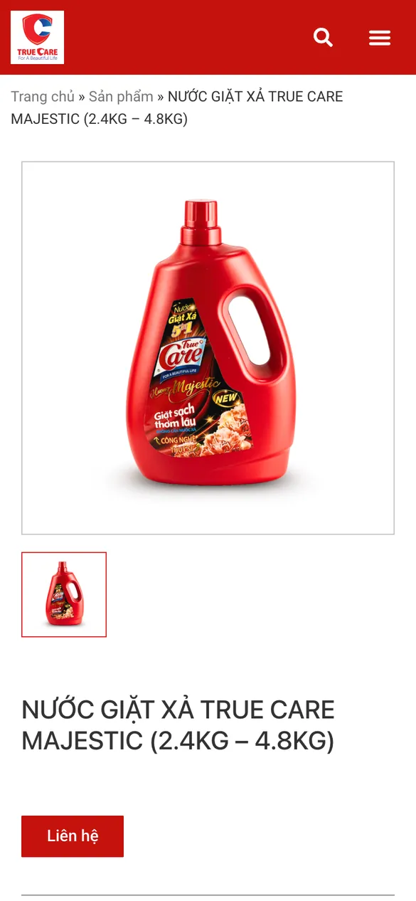 True Care Vietnam website – Product page on mobile