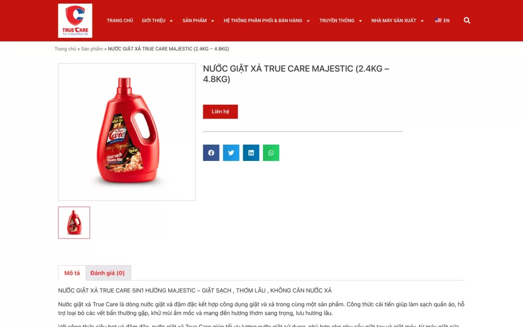 True Care Vietnam website – Product page