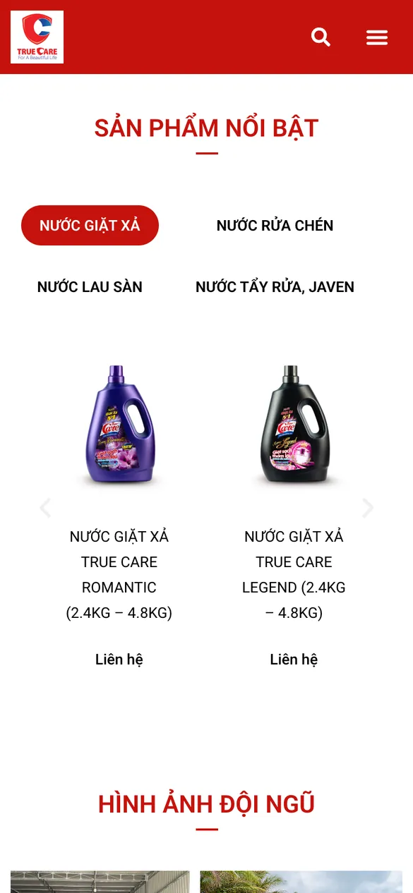 True Care Vietnam website – Featured products on mobile