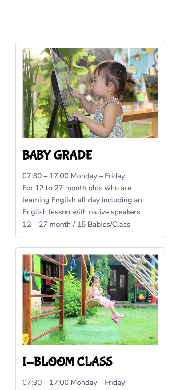 Website IRIS Preschool - Lớp học trên điện thoại