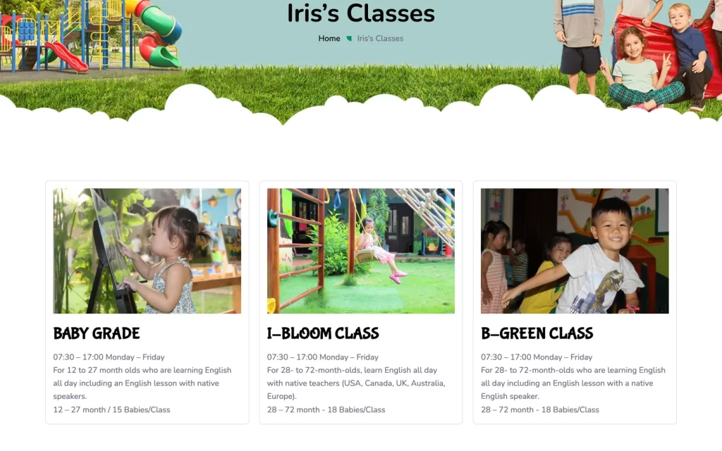 Website IRIS Preschool - Iris's Classes