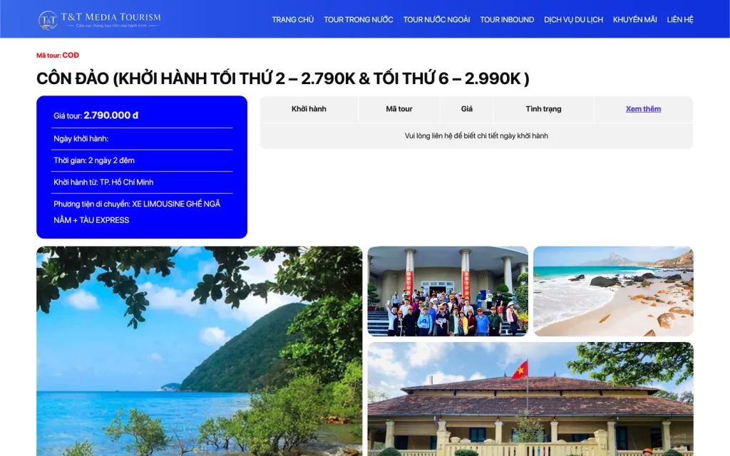 Website T&T Media Tourism - Chi tiết tour