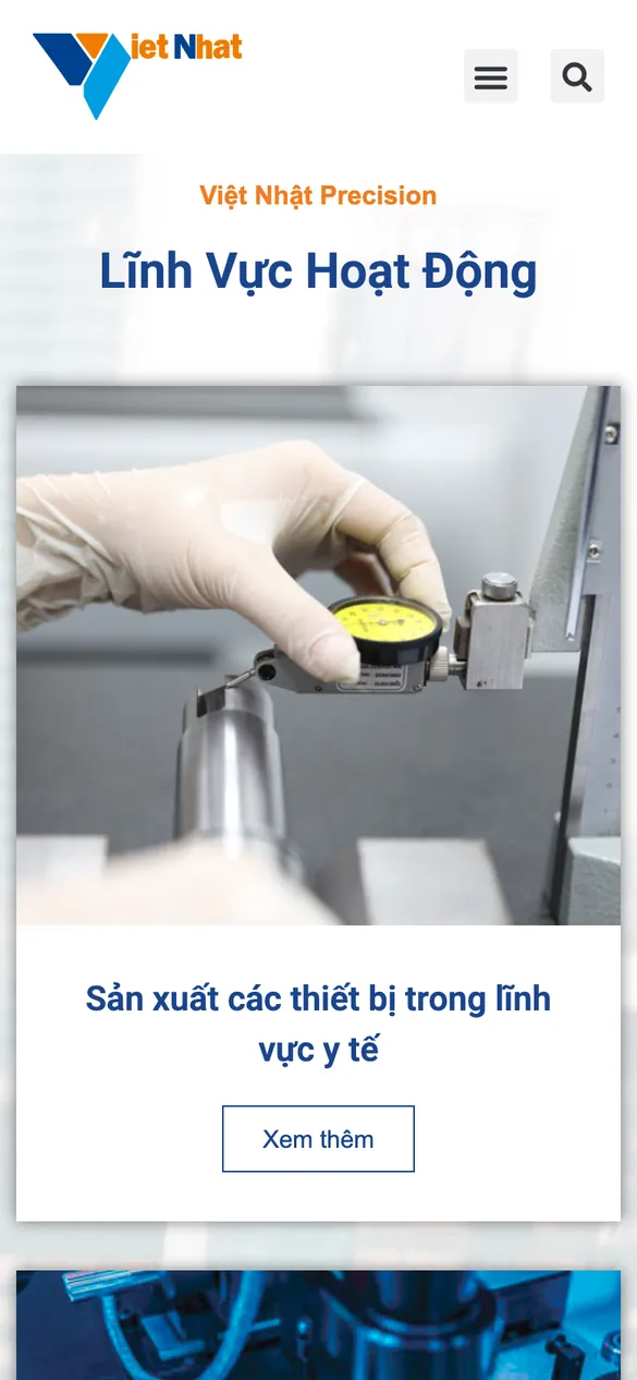 Website Việt Nhật Precision - Lĩnh vực trên điện thoại