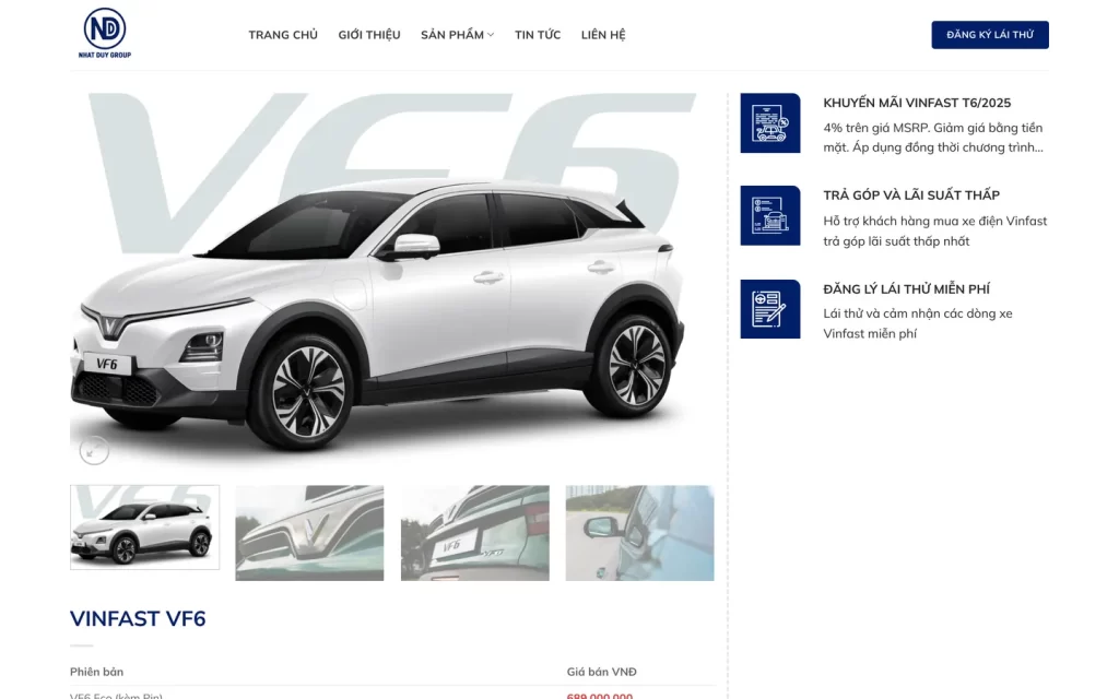Website VinFast Nhật Duy - Trang mẫu xe