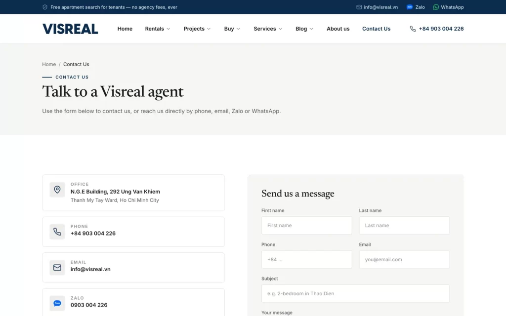 Website Visreal - Liên hệ