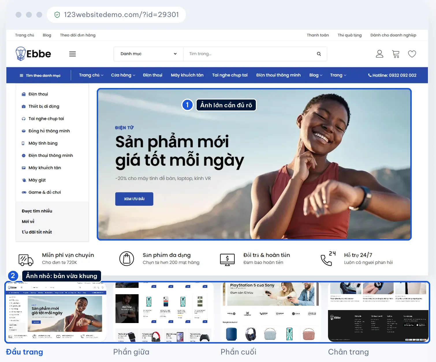 Trang mẫu Ebbe trên 123Website: ảnh xem trước lớn và hàng ảnh thu nhỏ