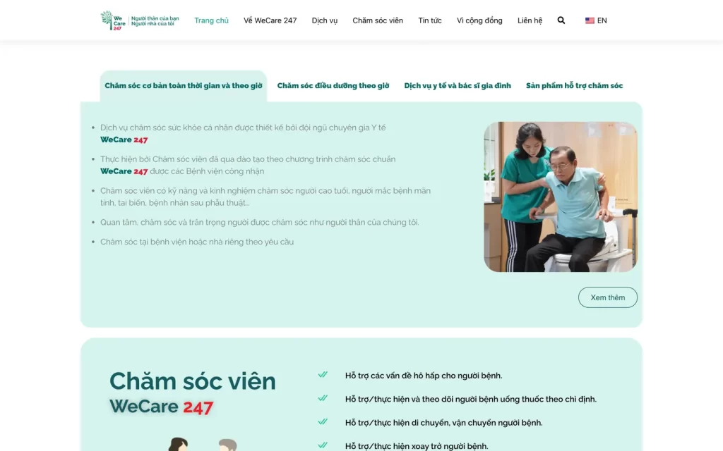 Website WeCare 247 - Trang chủ