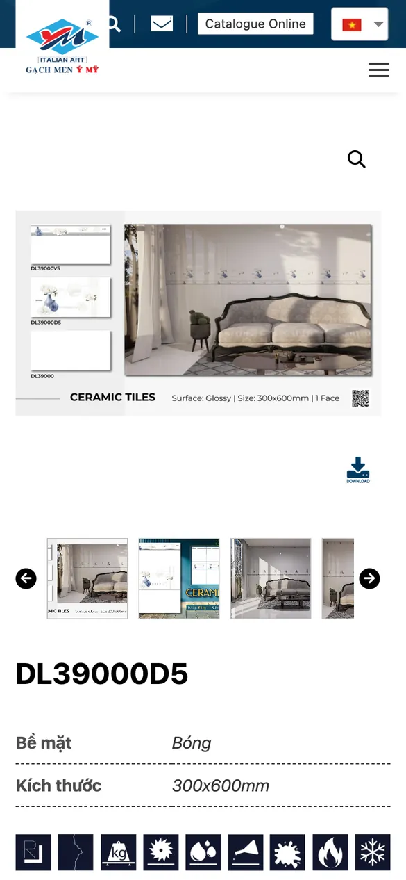 Website Ý Mỹ Ceramic - Sản phẩm trên điện thoại