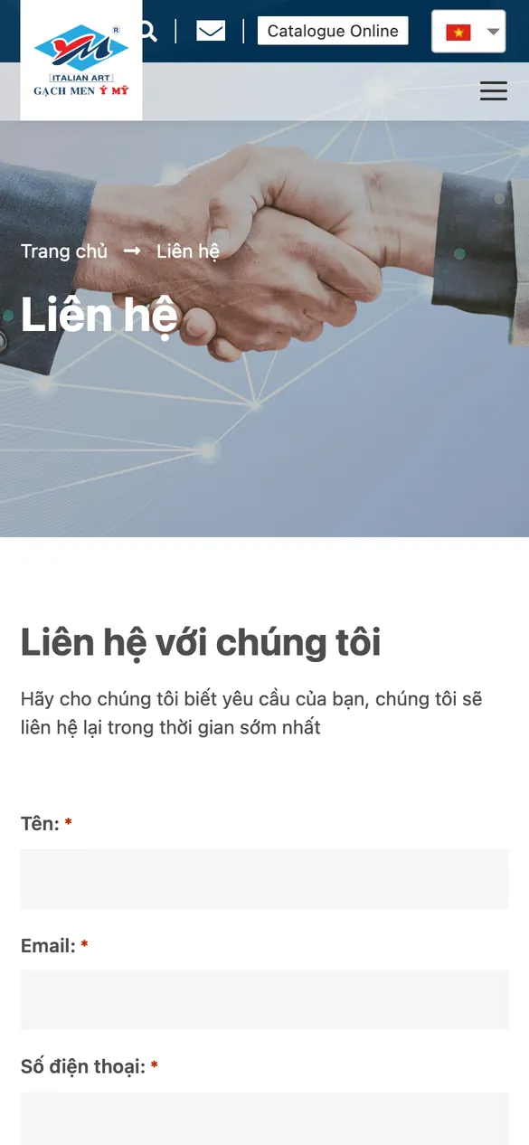 Website Ý Mỹ Ceramic - Liên hệ trên điện thoại