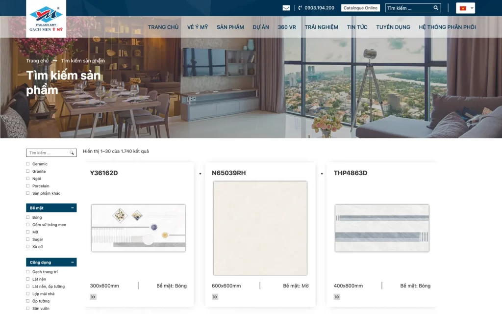 Website Ý Mỹ Ceramic - Tìm kiếm sản phẩm
